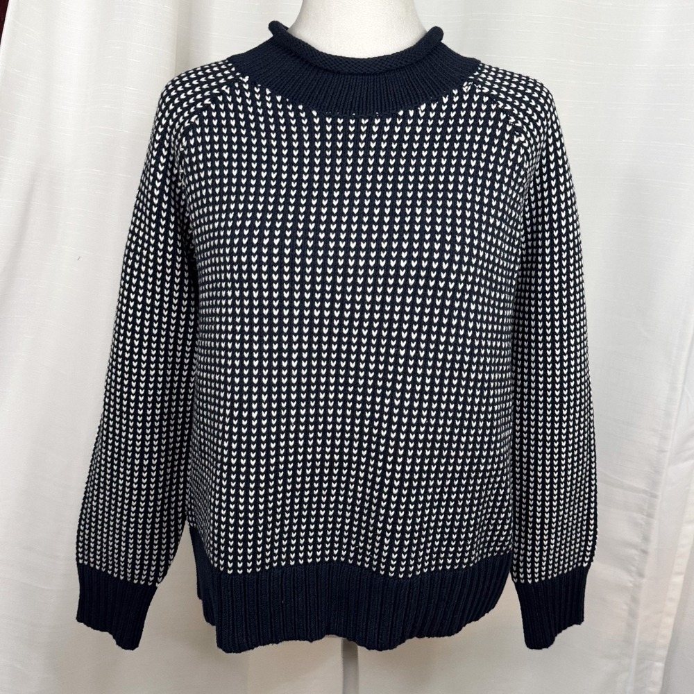 LL Bean Signature Original Cotton Sweater MP Navy Birdseye Rollneck Organic EUC